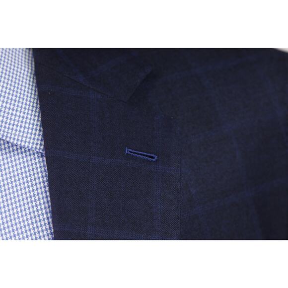 Andrew Lock Bespoke Tailored Navy Blue Windowpane Wool Fleece 2Btn Sportcoat 48L - Picture 5 of 11